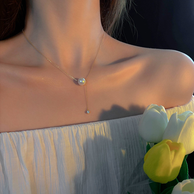 万盈首饰珍珠流苏项链女S925纯银轻奢小众高级百搭毛衣链饰品定制