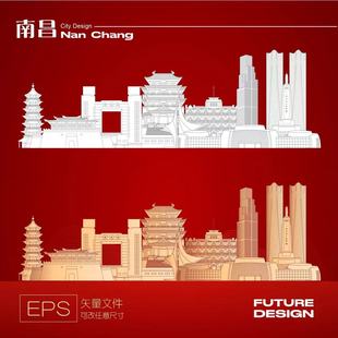江西南昌景点地标天际线矢量剪影建筑线稿八一起义纪念馆素材