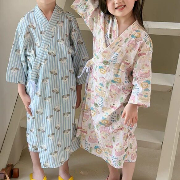 儿童睡衣A类纱布夏季薄款浴袍宝宝浴巾卡通家居服睡袍
