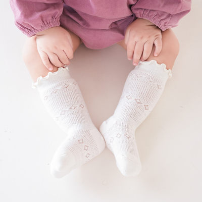 新生婴儿袜子春夏纯棉薄款女童宝宝夏季网眼透气中长筒初生不勒腿