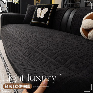 秋冬植绒沙发垫现代轻奢皮沙发专用套罩固定防滑加厚坐垫四季通用
