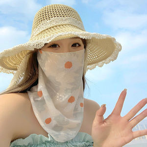 夏季防晒面罩女挂耳透气薄款小碎花全脸护颈骑车遮阳冰丝面纱口罩
