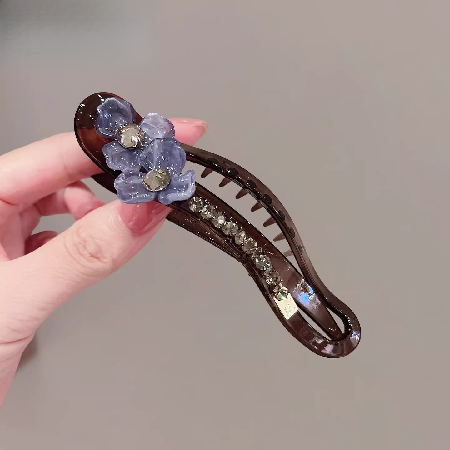 复古醋酸花朵懒人一字夹高级感花朵珍珠抓夹后脑勺盘发夹气质发饰