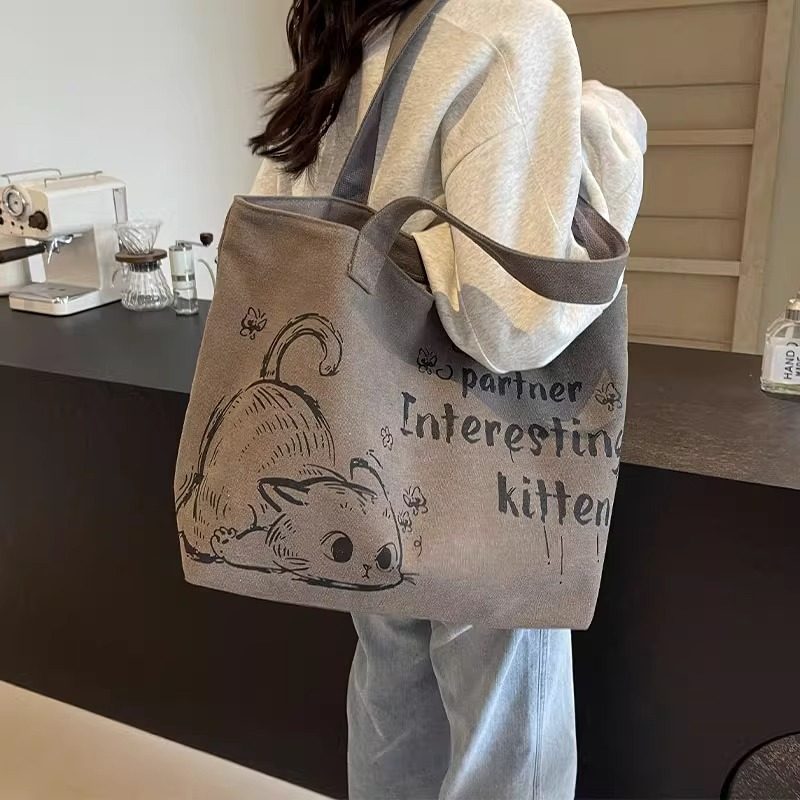 休闲大容量帆布托特包包女2026新款时尚外出手提购物袋通勤单肩包