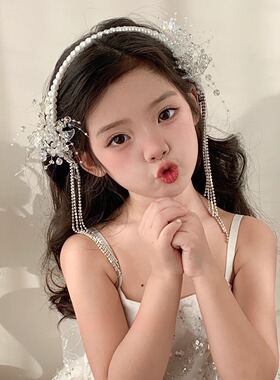 超仙蝴蝶流苏发箍女儿童古风汉服头饰小女孩演出走秀发卡女童头箍