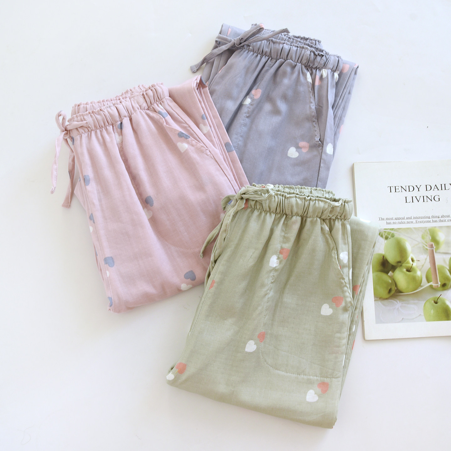 春夏季薄款纯棉纱布女睡裤简约家居长裤舒适大码可外穿全棉双层纱