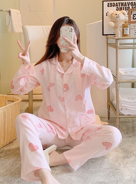 春夏季67薄款月子服春秋款纯棉纱布产后大码200斤哺乳睡衣3月份45