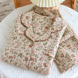 保暖女士春秋家居服 睡衣套装 25年秋冬新款 纯棉加厚夹棉空气棉长袖