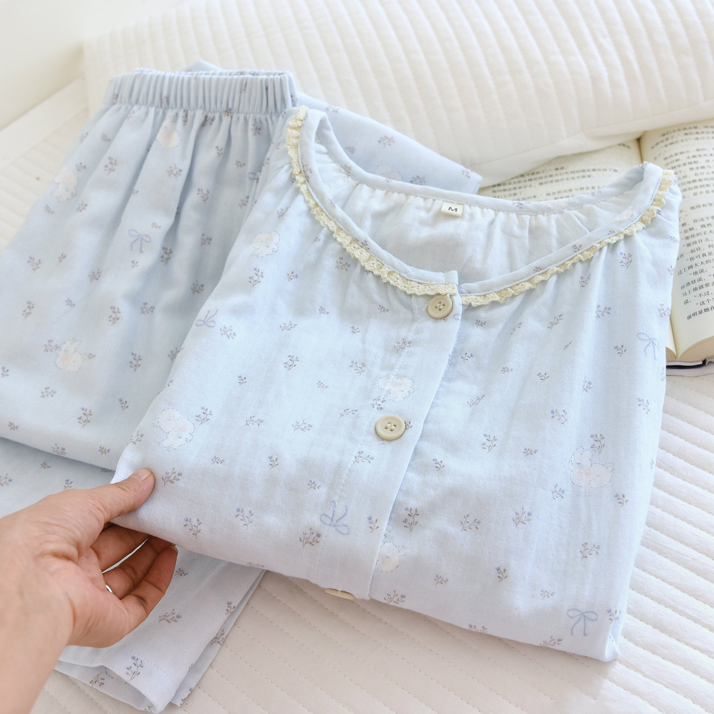 纯棉纱布女睡衣家居服套装全棉双层纱春秋夏季大码舒适薄款家居服,女士内衣/男士内衣/家居服,睡衣/家居服套装,淘宝优惠券,粉丝福利购,淘宝优惠卷