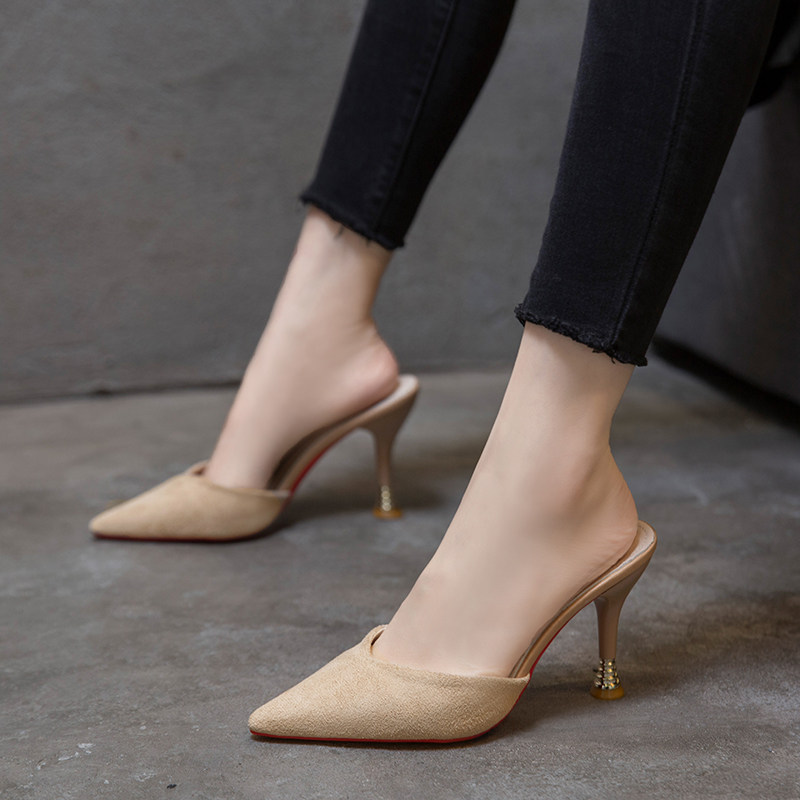 2023春季新款高跟细跟尖头包头女拖鞋外穿女凉拖包头拖半拖穆勒鞋