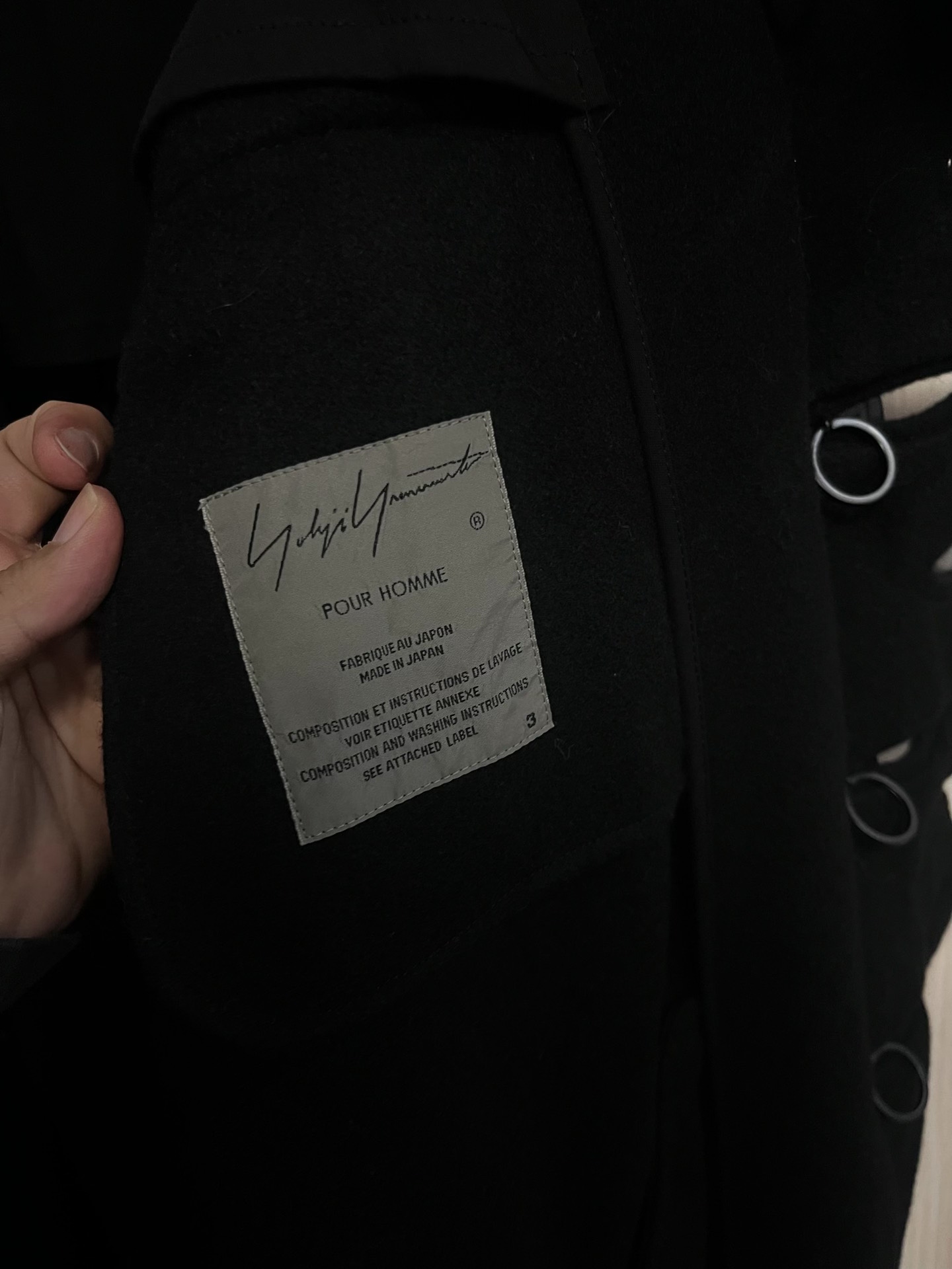 Yohji Yamamoto Black Shawl Collar Coat — back