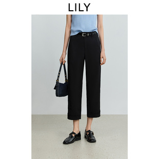 女装 裤 高腰显瘦黑色休闲裤 轻薄通勤西装 直筒九分裤 LILY2025夏新款
