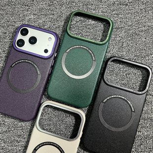 引磁吸圈金属镜头荔枝纹颗粒暗绿硬壳适用oppoFindX8手机壳FindX8pro仿皮纹大孔超薄轻薄高级感素皮纯色全包