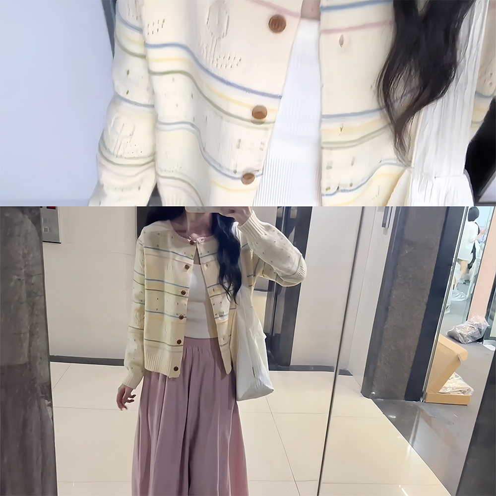 早春季韩系穿搭粉色条纹