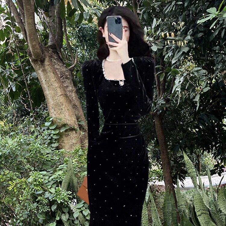 高级感女人味小黑裙复古