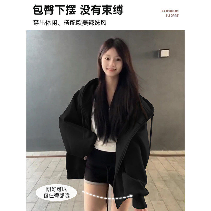 2026新款黑色厚棉T外套女