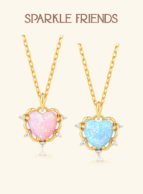 设计师原创彩色欧泊爱心项链礼物