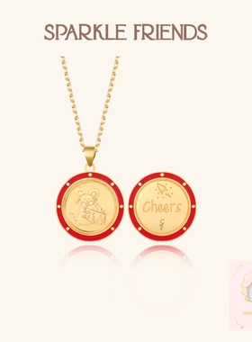 SparkleFriends可爱小老鼠圆牌双面吊坠芝士项链纯银轻奢女生礼物