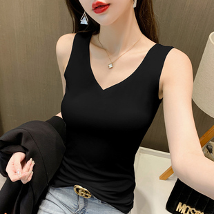 黑色吊带背心女V领棉质内搭打底上衣夏季网红爆款无袖美背外穿