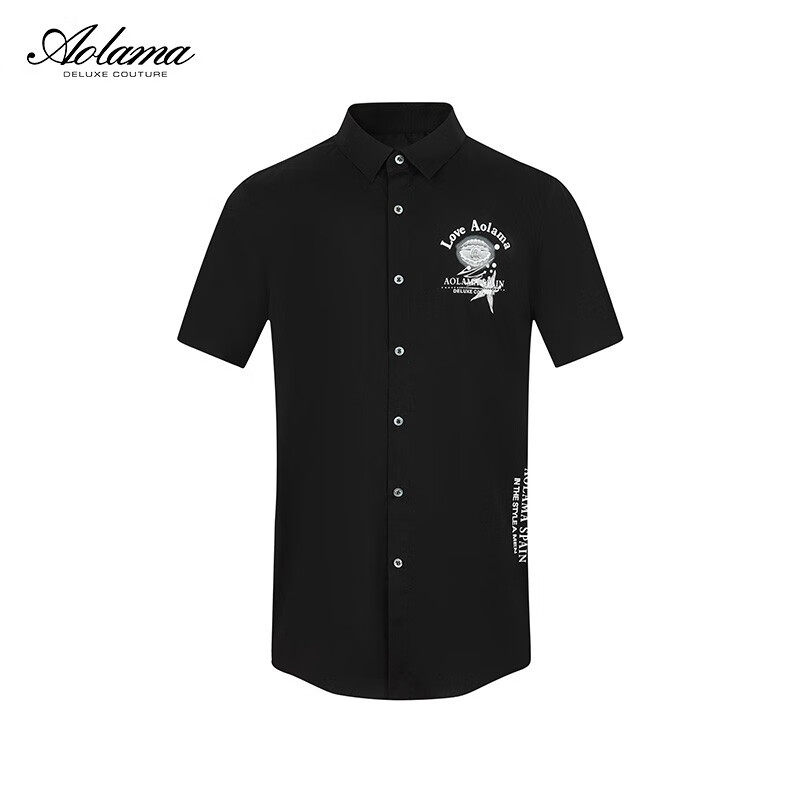 AOLAMA奥拉玛男装夏新款印花烫钻短袖衬衫080952015