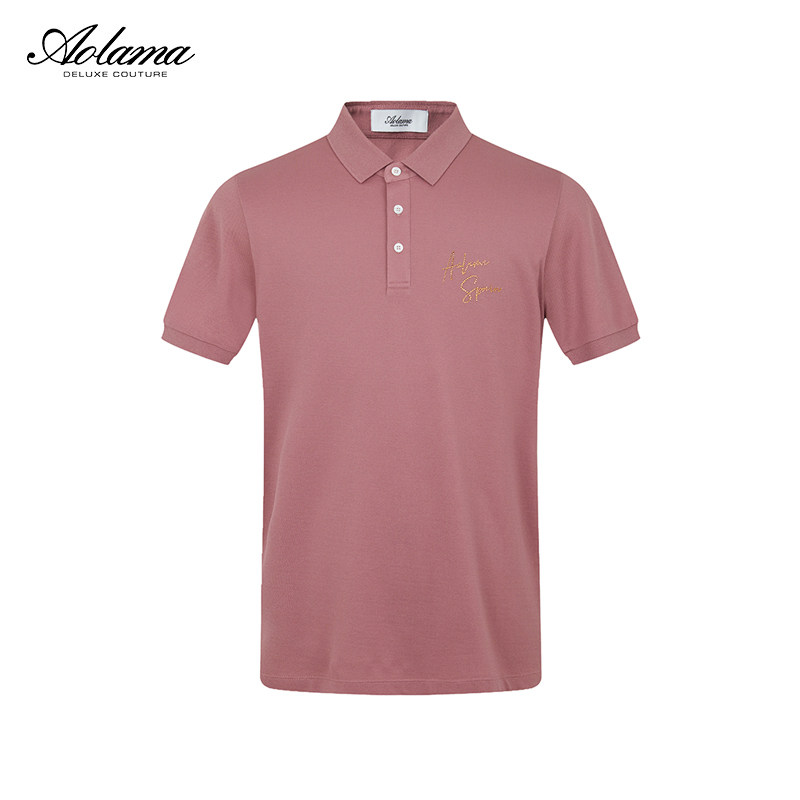 AOLAMA奥拉玛男装夏新款桑蚕丝短袖烫钻翻领POLO衫083342134