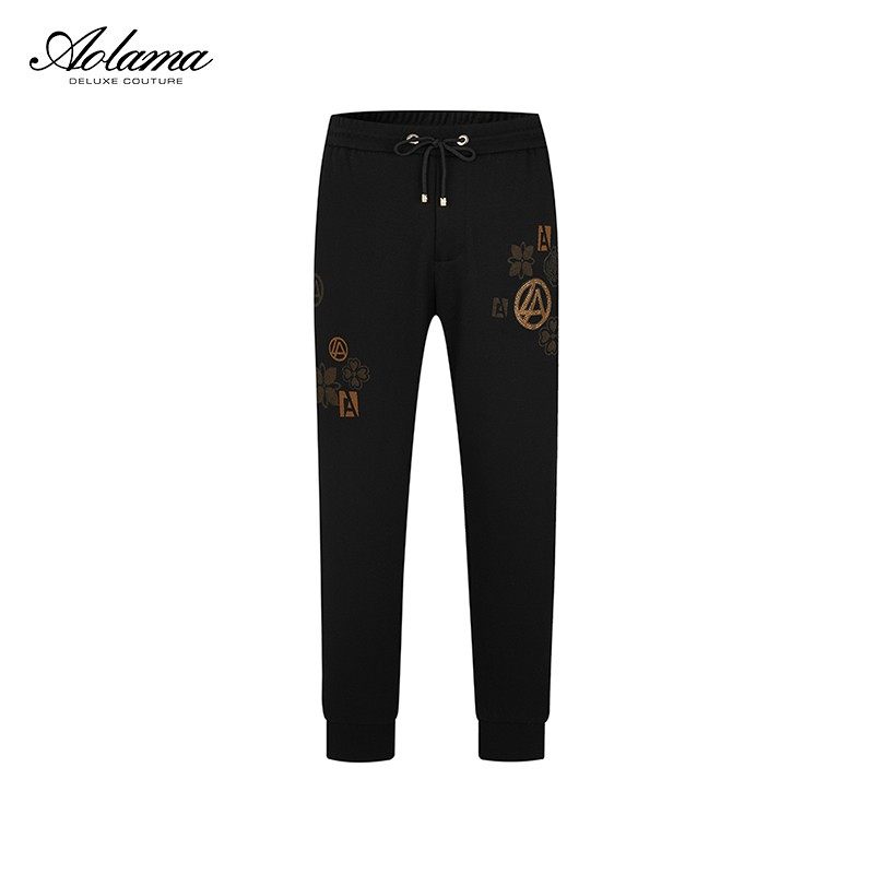 aolama奥拉玛男装秋季新品轻奢高端提花烫钻时尚潮流休闲裤