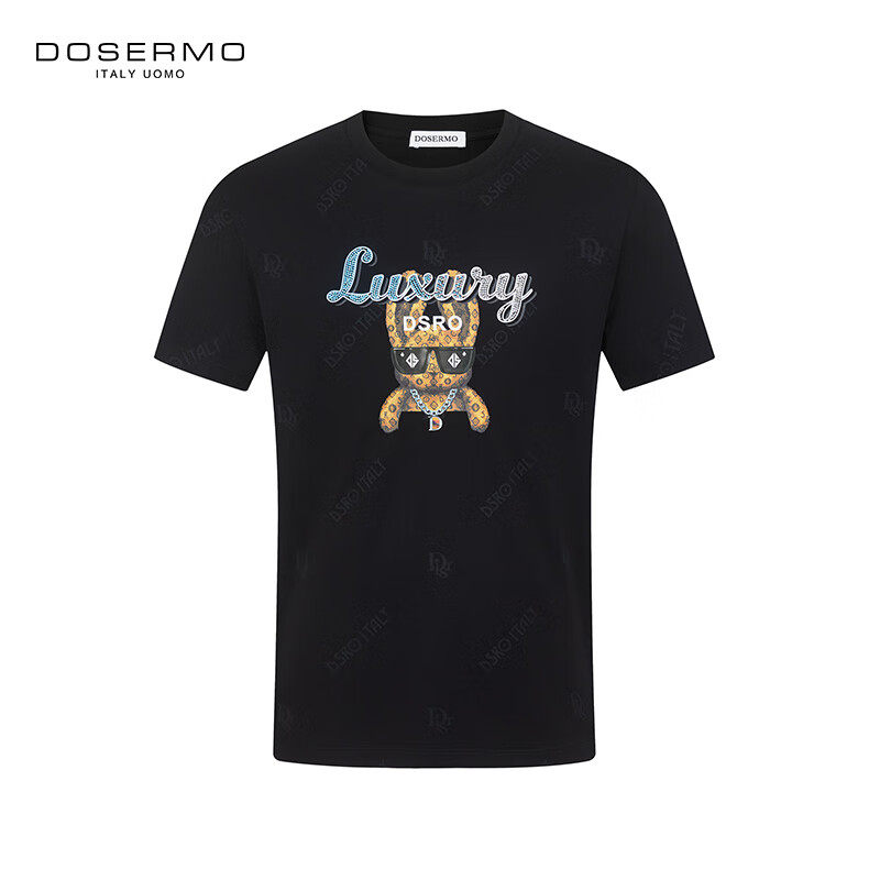 丹西摩（DOSERMO）轻奢男装夏季短袖T恤时尚烫钻提花T恤短袖打底