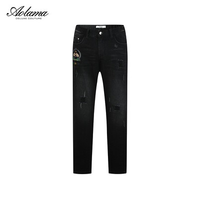 aolama奥拉玛男装秋季轻奢水洗时尚刺绣蜜蜂图案牛仔裤080543993