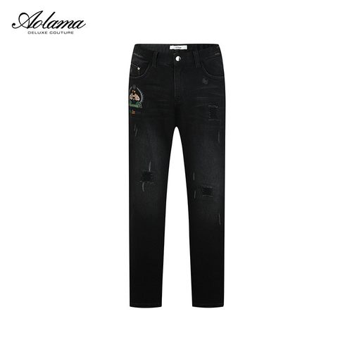 aolama奥拉玛男装秋季轻奢水洗时尚刺绣蜜蜂图案牛仔裤080543993