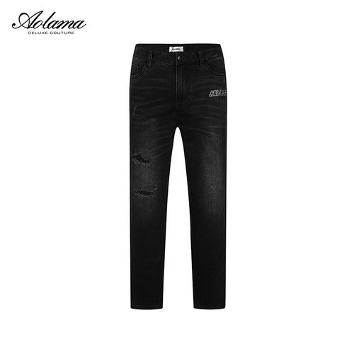 AOLAMA奥拉玛男装轻奢秋季水洗破洞潮流直筒时尚牛仔裤080543083
