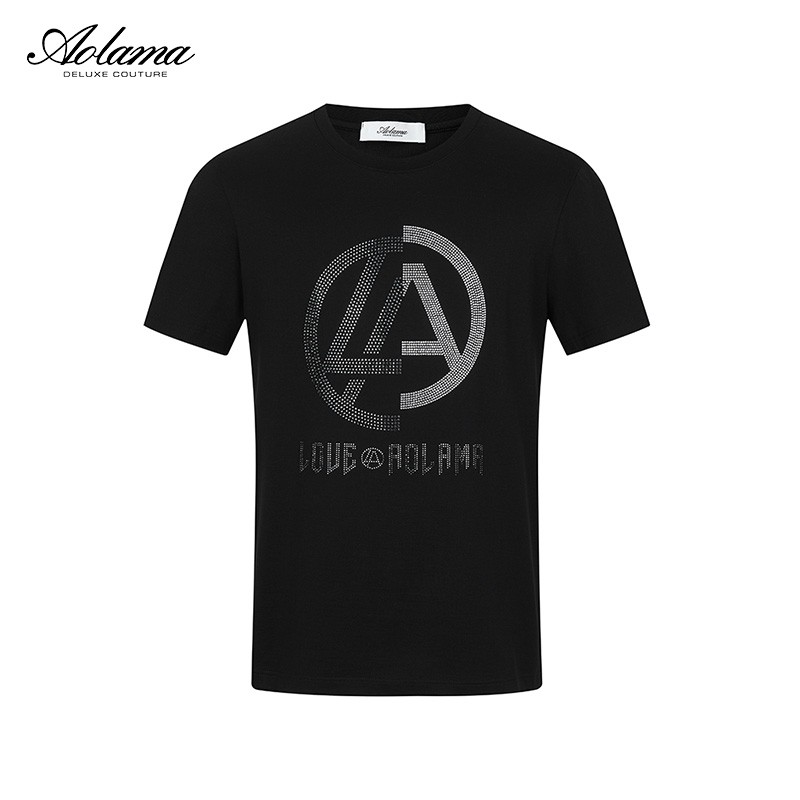 AOLAMA奥拉玛男装轻奢时尚字母烫钻夏装短袖T恤080242030