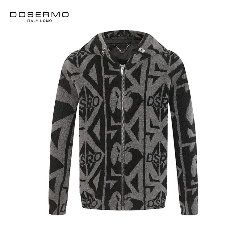 丹西摩（DOSERMO）轻奢男装秋冬夹克上衣提花带帽短款毛外套