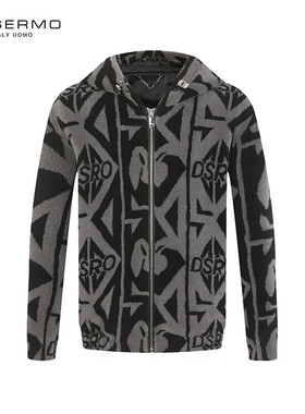 丹西摩（DOSERMO）轻奢男装秋冬夹克上衣提花带帽短款毛外套