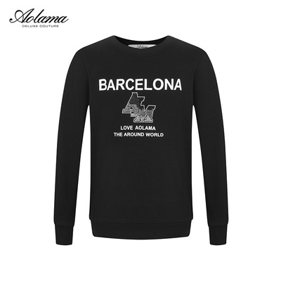 AOLAMA奥拉玛男装秋款长袖卫衣字母烫钻印花圆领081333901