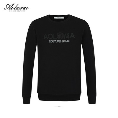 aolama奥拉玛男装秋季轻奢字母刺绣烫钻潮流款长袖圆领卫衣