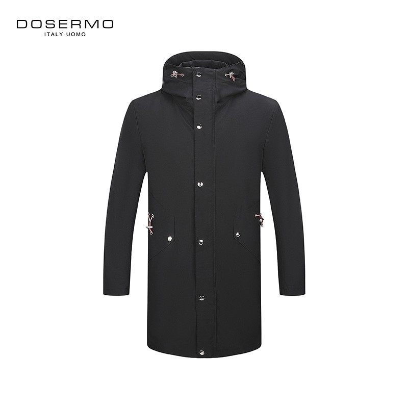 DOSERMO丹西摩时尚男装冬季连帽保暖冬装中长款白鸭绒羽绒服