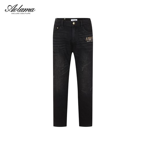 AOLAMA奥拉玛男士秋新款烫钻直筒修身牛仔裤080543125