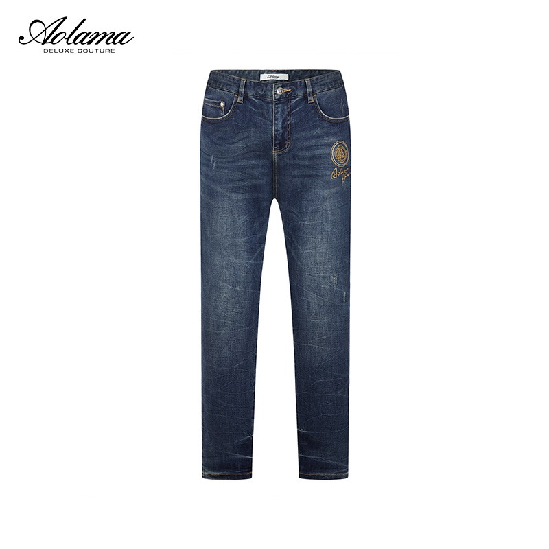 aolama奥拉玛男装秋轻奢刺绣字母烫钻水洗时尚牛仔裤080543976