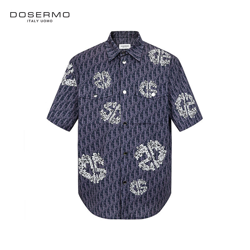 丹西摩(DOSERMO)轻奢男装字母印花衬衫外套男潮流宽松个性衬衣