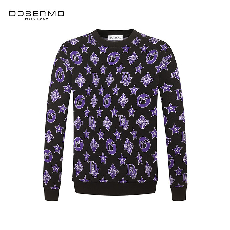 丹西摩（DOSERMO）轻奢男装印花薄款卫衣满身针织装饰图案