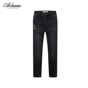 080543979 水洗直筒牛仔裤 aolama奥拉玛男装 秋轻奢刺绣皮牌时尚
