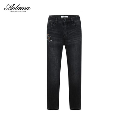 aolama奥拉玛男装秋轻奢刺绣皮牌时尚水洗直筒牛仔裤080543979