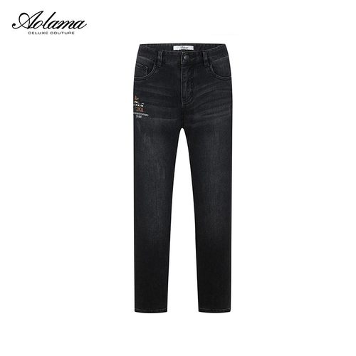 aolama奥拉玛男装秋轻奢刺绣皮牌时尚水洗直筒牛仔裤080543979