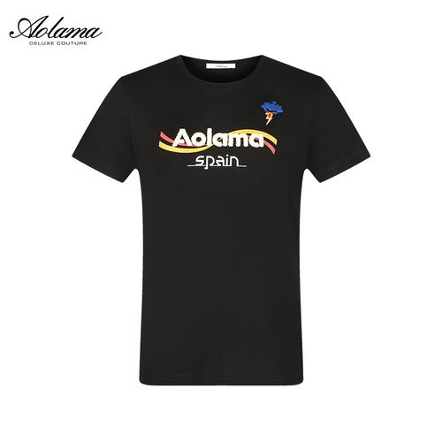 AOLAMA奥拉玛男装轻奢夏季刺绣印花圆领夏装修身短袖T恤080222937