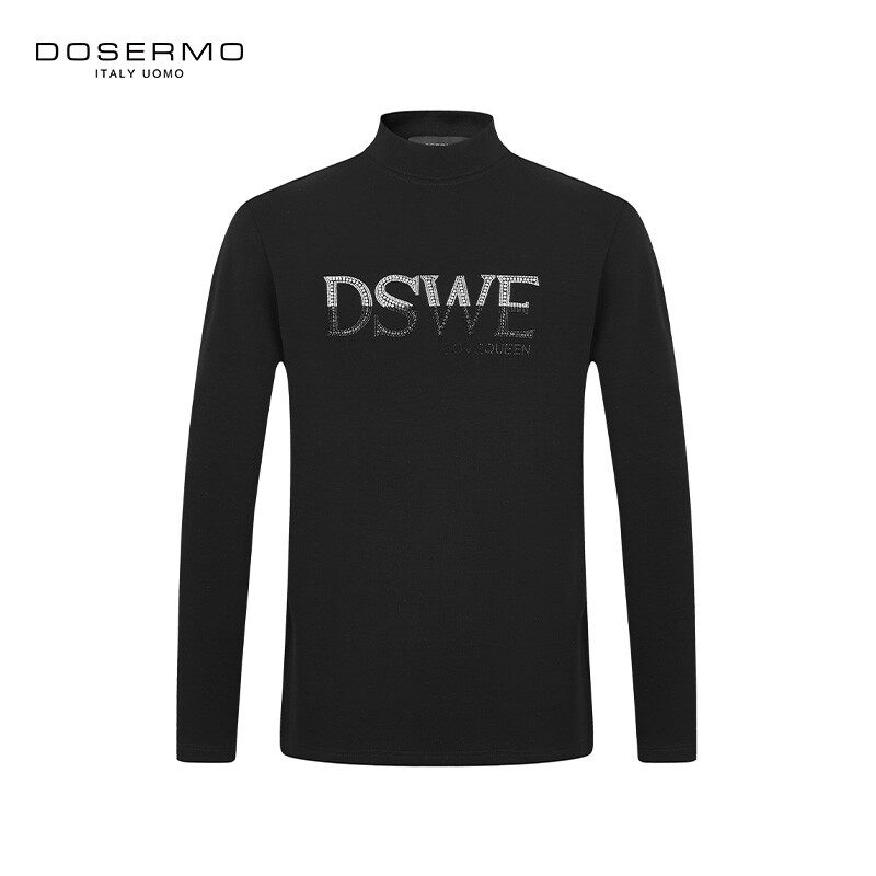 DOSERMO丹西摩时尚男装秋款潮流中高领休闲字母烫钻长袖T恤衫