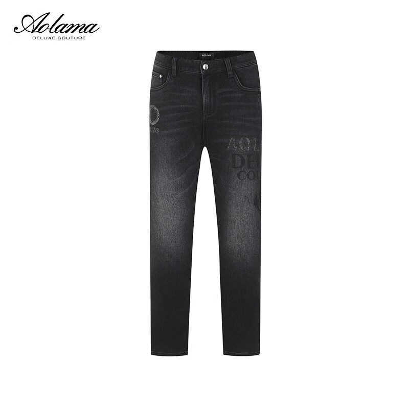 AOLAMA奥拉玛男士秋新款直筒刺绣烫钻牛仔裤轻奢高端080553138