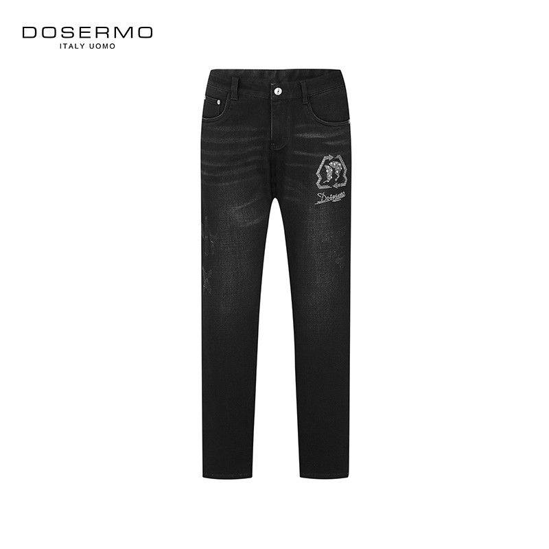 DOSERMO丹西摩时尚秋款潮流休闲烫钻棉直筒牛仔长裤060533124