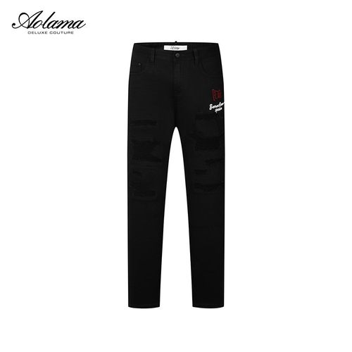 AOLAMA奥拉玛男士春新款字母串珠刺绣牛仔裤080531015