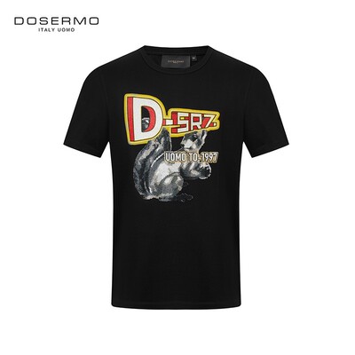 DOSERMO丹西摩春夏新款纯棉印花水钻贴钻圆领短袖T恤衫男潮