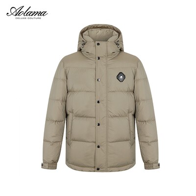 AOLAMA奥拉玛男装轻奢冬季白鸭绒烫钻胸章连帽羽绒服081544708